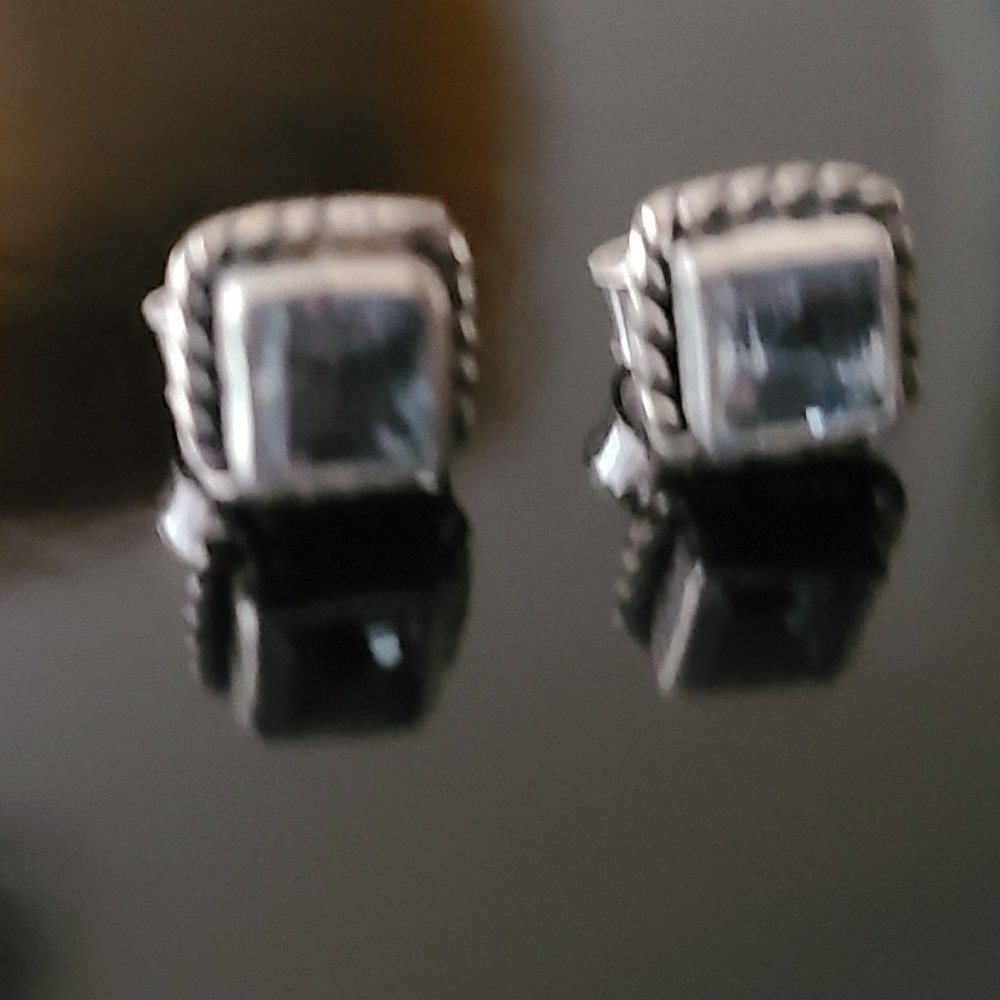 Blue Topaz Stud Earrings Sterling Silver -Topaz Earrings-Topaz Jewelry - Picture 6 of 6